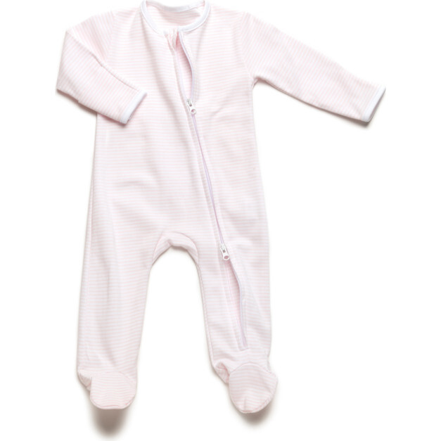 Two Way Zip Striped Footie Pajama, Light Pink Stripe