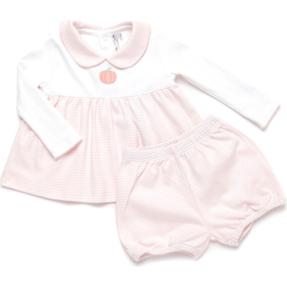 French Knot Pumpkin Bloomer Set, White/Light Pink Stripe