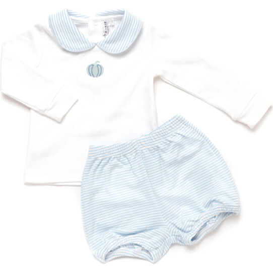 French Knot Pumpkin Set, White/Light Blue Stripe