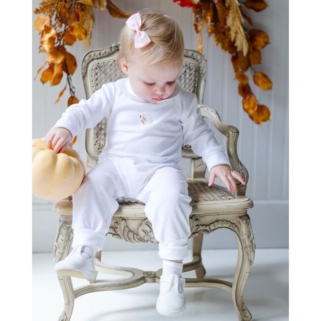Pink Feather Turkey Pima Playsuit, Light Pink Bitty Dot - Rompers - 2