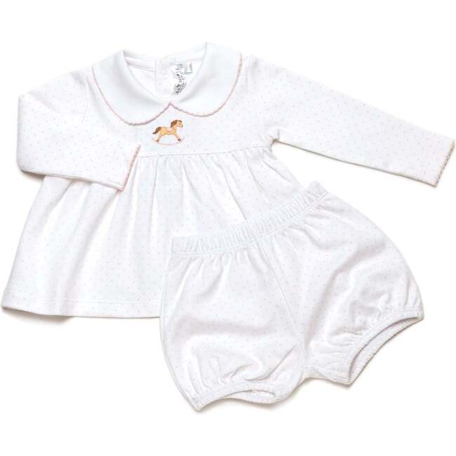 Small Rocking Horse Bloomer Set, Light Pink Bitty Dot