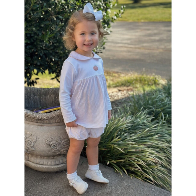 French Knot Pumpkin Bloomer Set, White/Light Pink Stripe