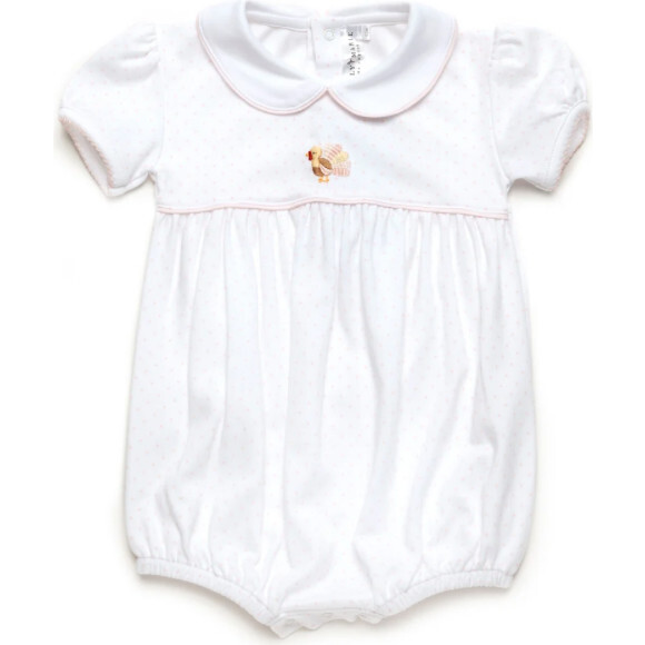 Pink Feather Turkey Pima Bubble, Light Pink Bitty Dot - Rompers - 2