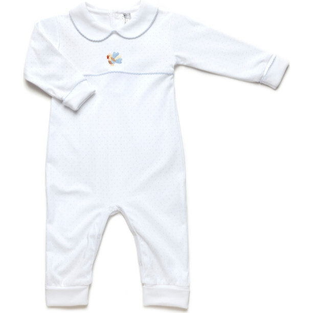 Blue Feather Turkey Pima Playsuit, Light Blue Bitty Dot