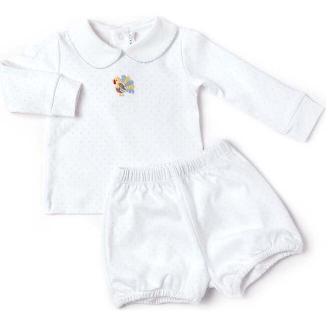 Blue Feather Turkey Pima Bloomer Set, Light Blue Bitty Dot