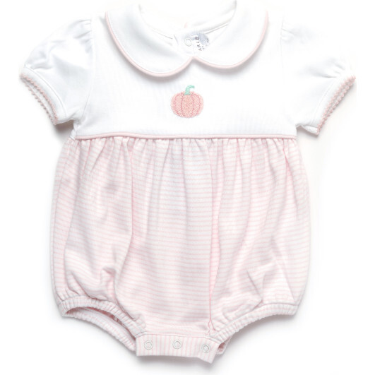 French Knot Pumpkin Pima Bubble, White/Light Pink Stripe