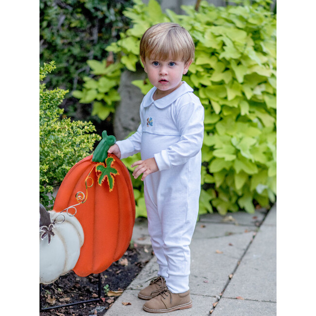 Blue Feather Turkey Pima Playsuit, Light Blue Bitty Dot