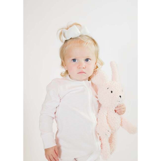 Convertible 2-Way Zip Striped Pima Footie Pajama, Light Pink Stripe