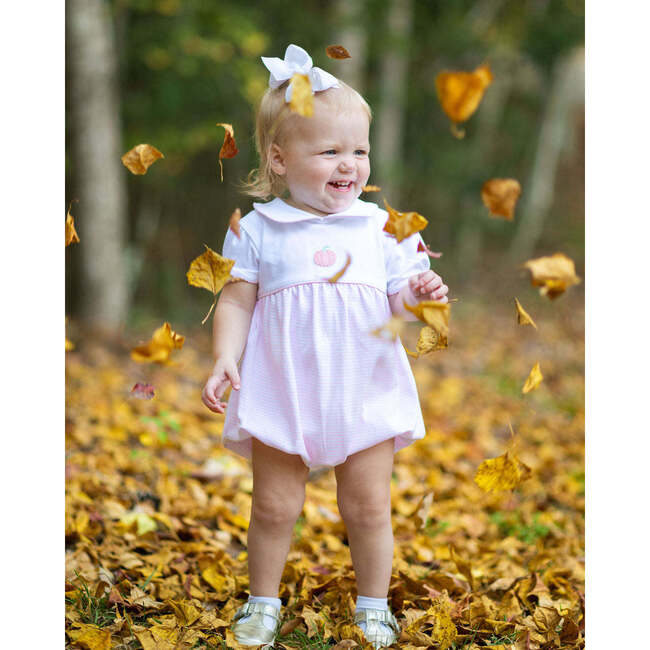 French Knot Pumpkin Pima Bubble, White/Light Pink Stripe - Rompers - 3