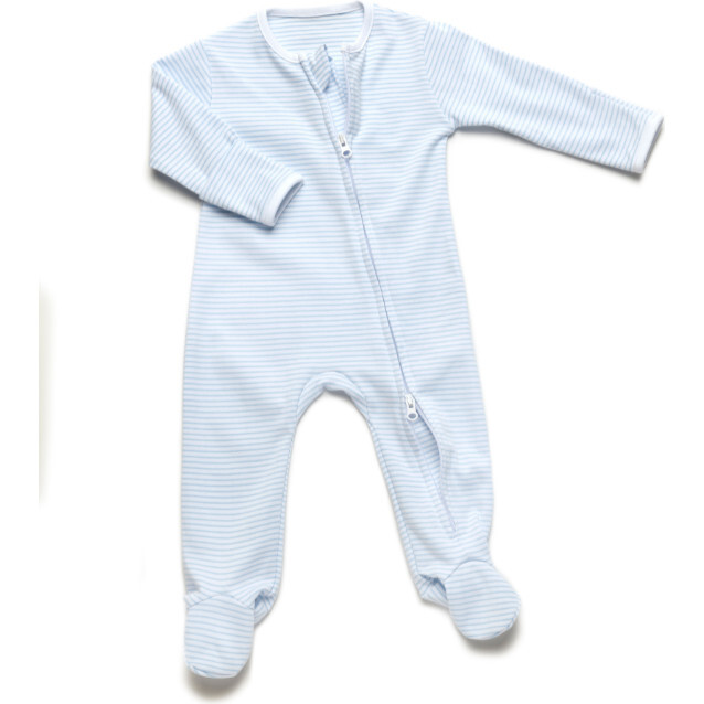 Two Way Zip Striped Footie Pajama, Light Blue Stripe
