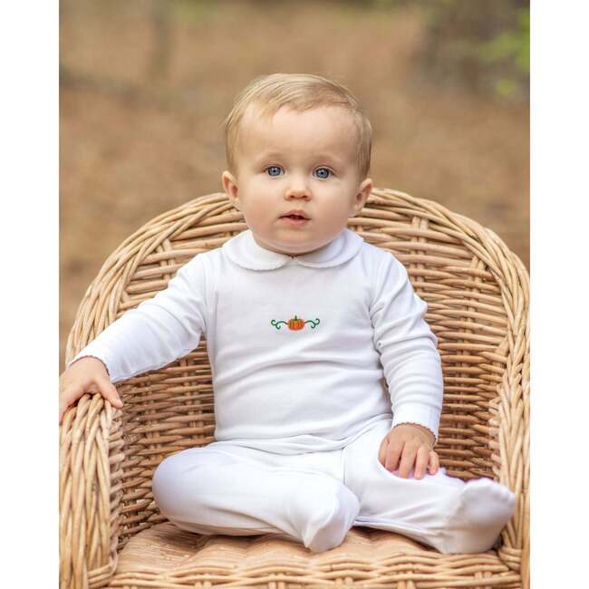 Classic Pumpkin Collared Pima Footie, White