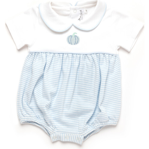 French Knot Pumpkin Pima Bubble, White/Light Blue Stripe