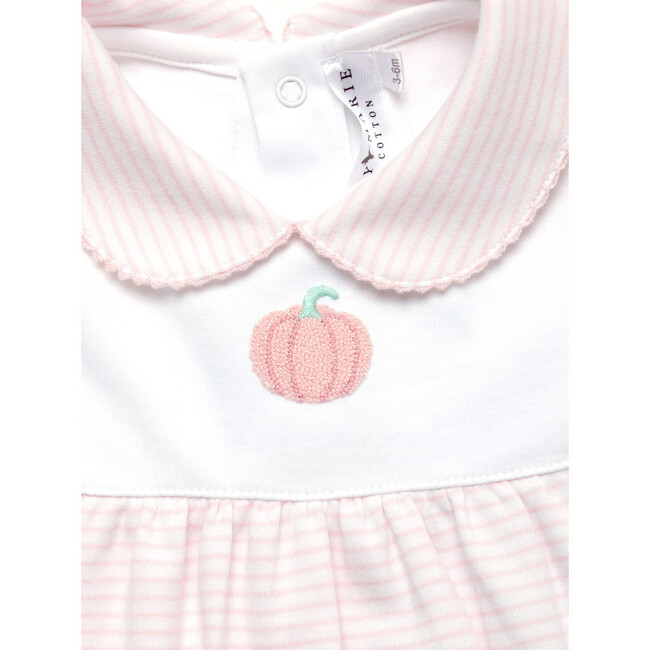 French Knot Pumpkin Pima Bubble, White/Light Pink Stripe - Rompers - 4