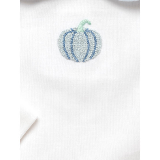 French Knot Pumpkin Pima Bubble, White/Light Blue Stripe - Rompers - 3