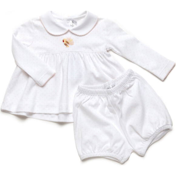 Pink Feather Turkey Pima Bloomer Set, Light Pink Bitty Dot