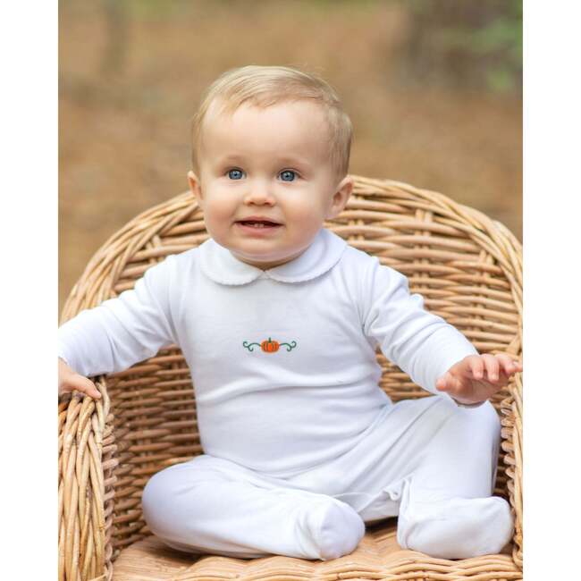 Classic Pumpkin Collared Pima Footie, White - Footie Pajamas - 3