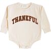 Thankful Patch Varsity Thanksgiving Long Sleeve Romper, Natural - Rompers - 1 - thumbnail