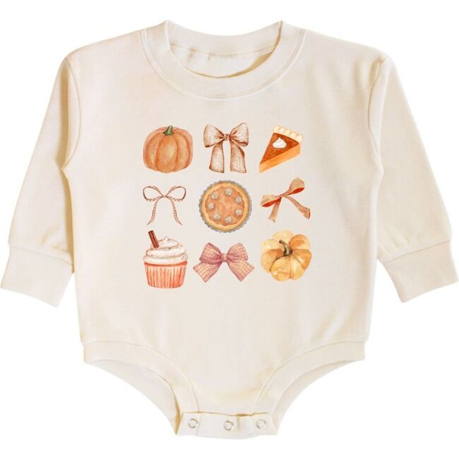 Thankful Cutie Thanksgiving Long Sleeve Romper, Natural