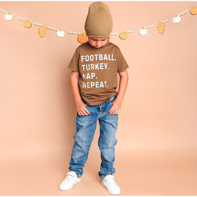Football Turkey Nap Repeat Thanksgiving Short Sleeve T-Shirt, Mocha - T-Shirts - 2