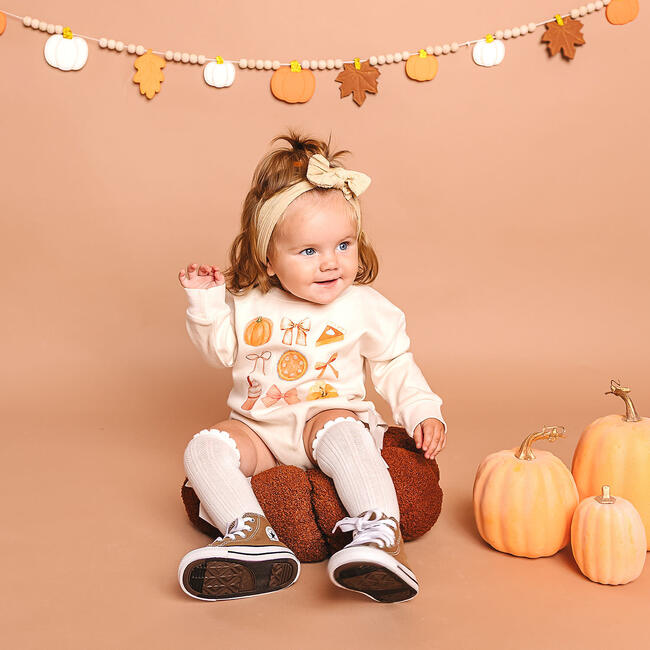 Thankful Cutie Thanksgiving Long Sleeve Romper, Natural - Rompers - 2