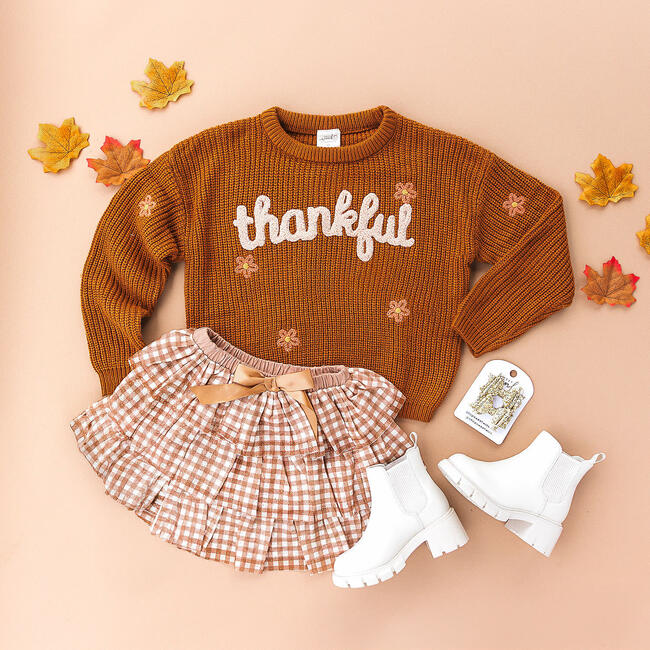Thankful Thanksgiving Knit Sweater, Rust - Sweaters - 7