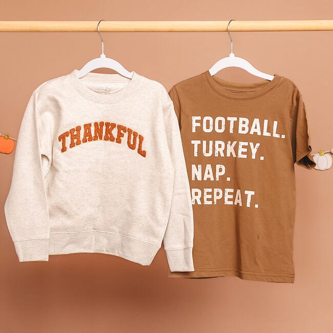 Thankful Patch Varsity Thanksgiving Patch Sweatshirt, Natural - Sweatshirts - 5