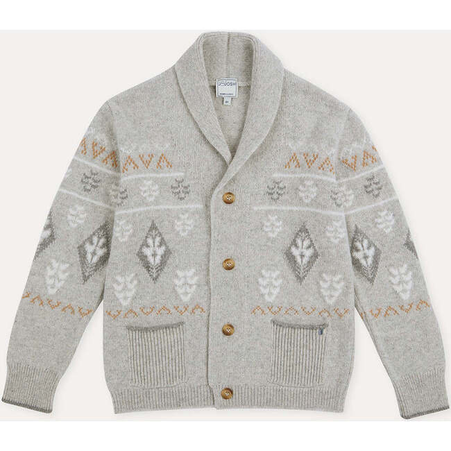 Merino Cashmere Jaquard Shawl Cardigan, Grey