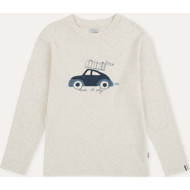 Long Sleeve Embroidered Car T-shirt, Cream