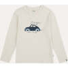 Long Sleeve Embroidered Car T-shirt, Cream - T-Shirts - 1 - thumbnail