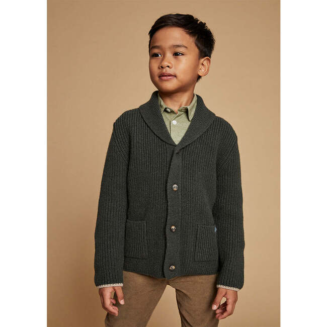 Merino Cashmere Shawl Cardigan, Green - Cardigans - 2