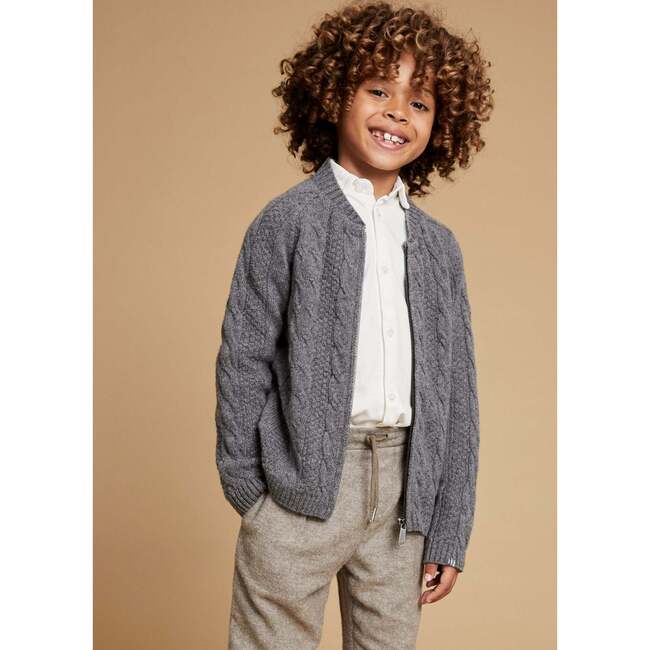 Merino Cashmere Zipped Bomber, Grey