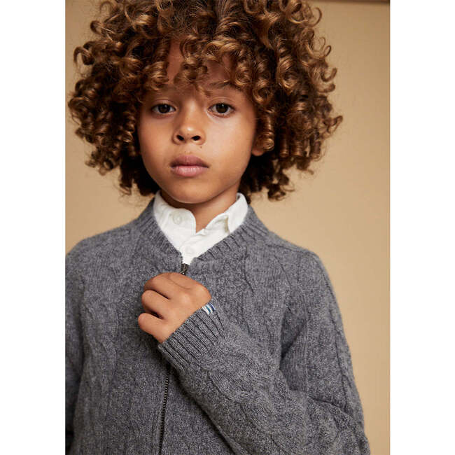 Merino Cashmere Zipped Bomber, Grey - Sweaters - 3