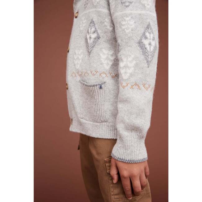 Merino Cashmere Jaquard Shawl Cardigan, Grey - Cardigans - 4