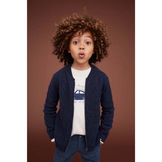 Long Sleeve Embroidered Car T-shirt, Cream - T-Shirts - 5