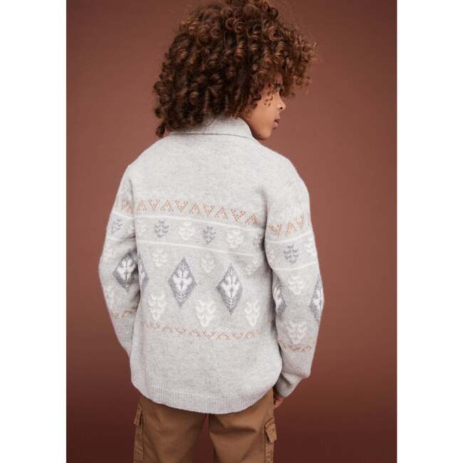 Merino Cashmere Jaquard Shawl Cardigan, Grey - Cardigans - 5