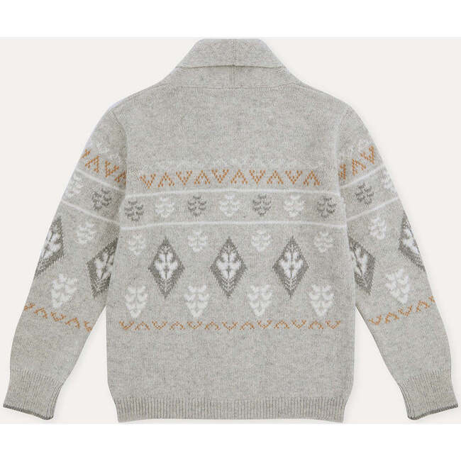 Merino Cashmere Jaquard Shawl Cardigan, Grey - Cardigans - 7