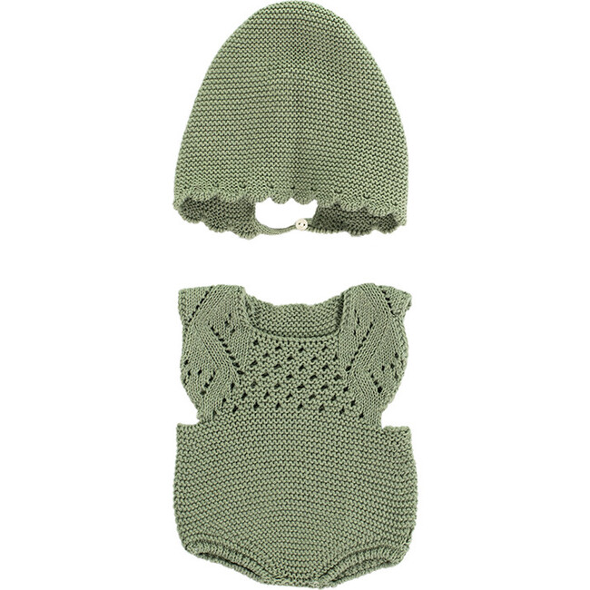 Knitted Doll Outfit 15 3/4'' – Overall & Beanie Hat - Doll Accessories - 1