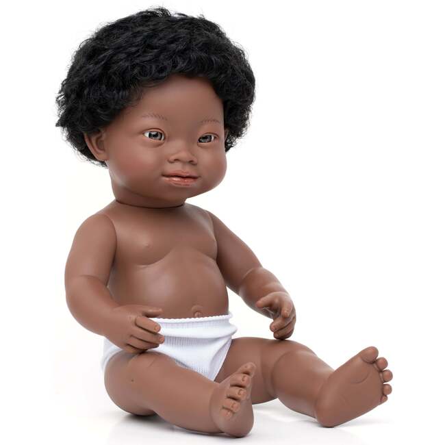 African Boy Baby Doll with Black Hair and Down Syndrome - 15"