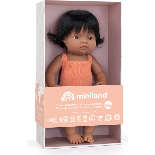 Colourful Edition Collection - Baby Doll Hispanic Girl 15” (salmon rompers) - Dolls - 2