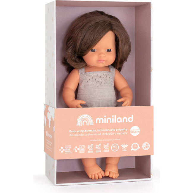 Colourful Edition Collection - Baby Doll Caucasian Brown Hair Girl 15" (grey rompers) - Dolls - 2