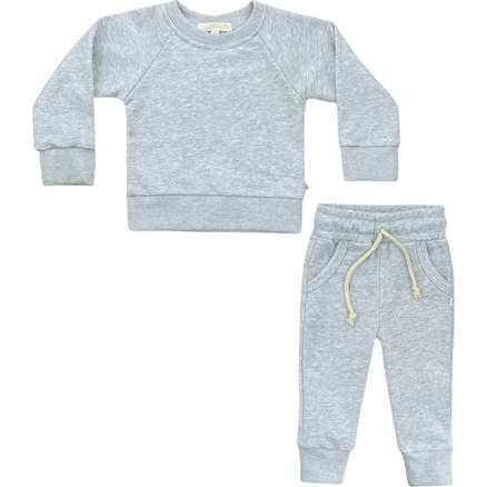 Crewneck Terry Jogger Pant Sweatsuit Set, Heather Gray