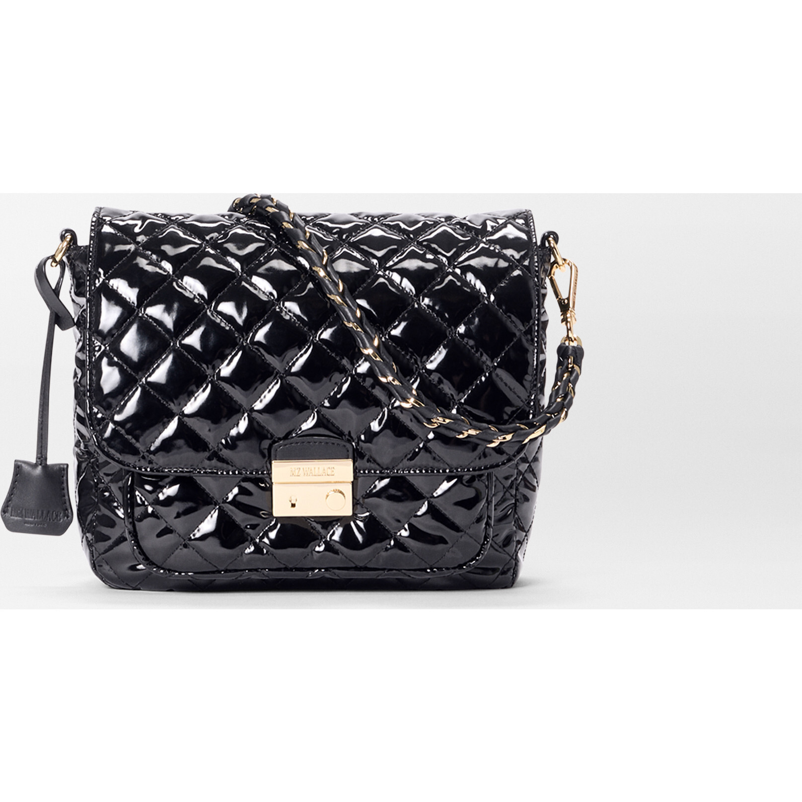 Medium Crosby Lock Crossbody, Black Lacquer - MZ Wallace Bags