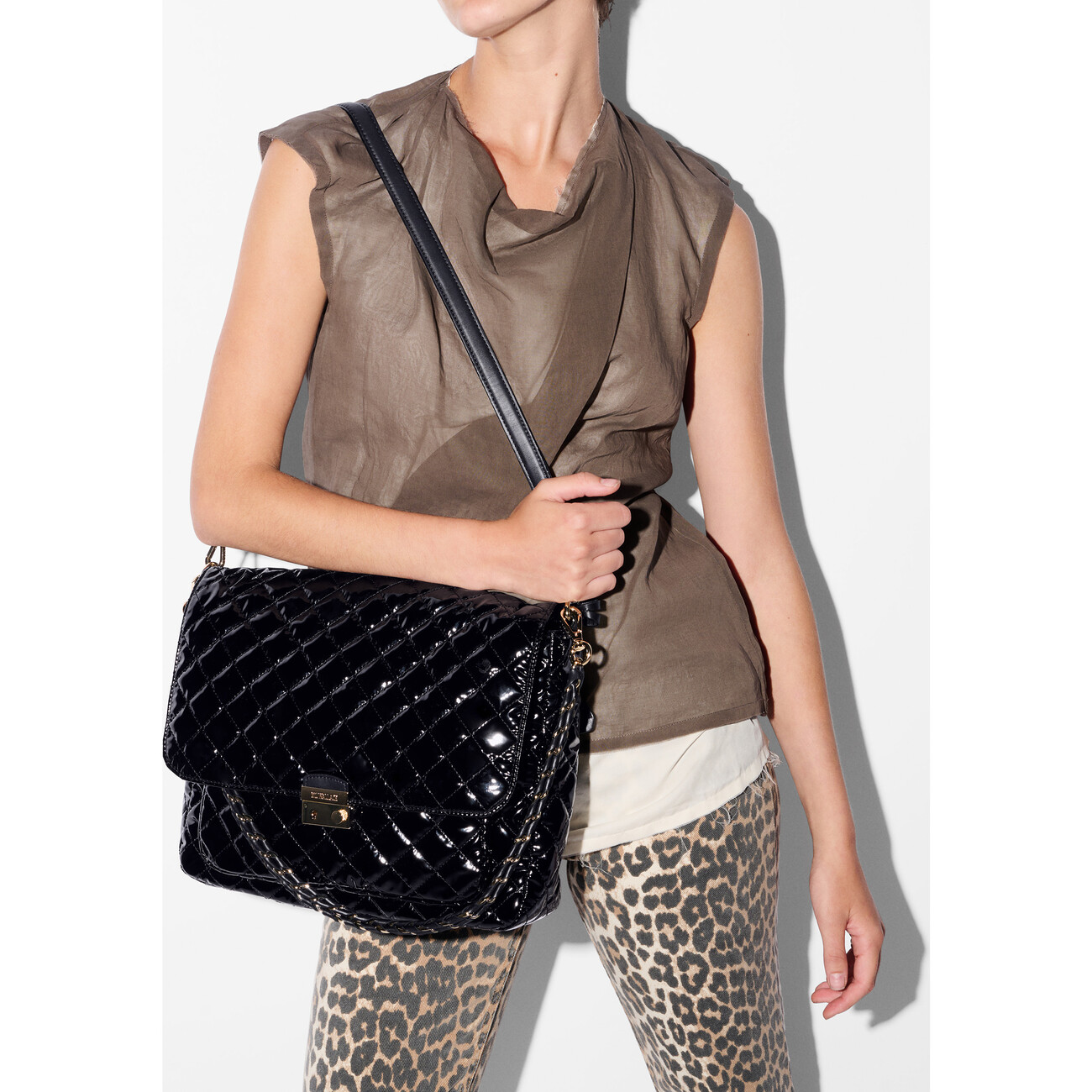 Large Crosby Lock Crossbody, Black Lacquer - MZ Wallace Bags