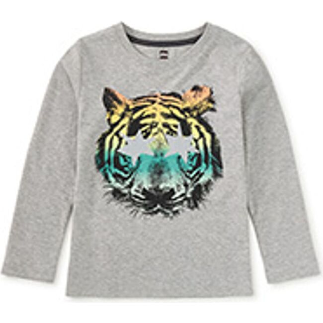 Star Foil Tiger Graphic Tee, Med Heather Grey