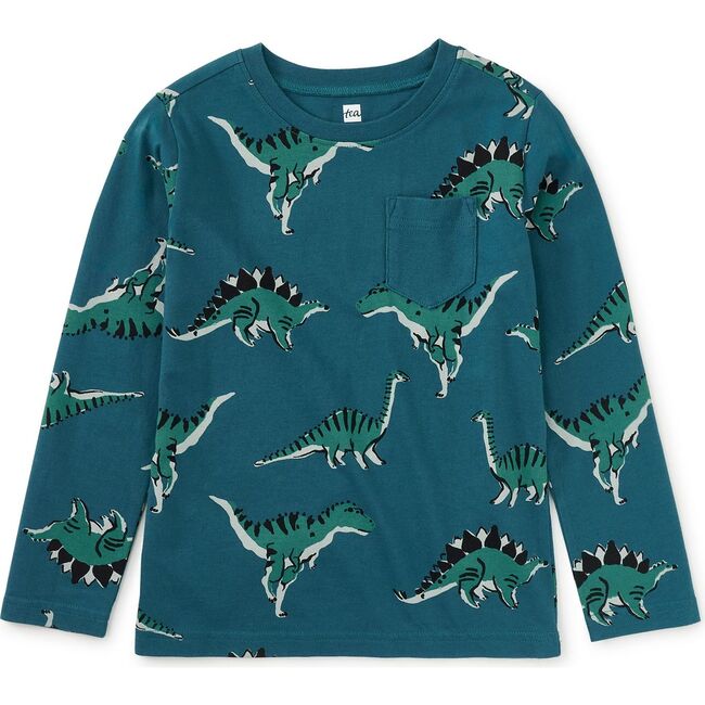 Long Sleeve Printed Pocket Tee, Dynamic Dinos - T-Shirts - 2