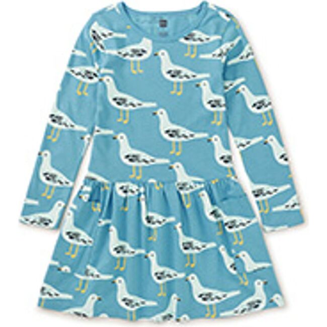 Long Sleeve Pocket Dress, Squabble of Seagulls