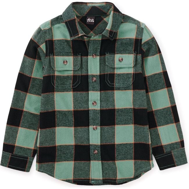 Flannel Button Up Shirt, Forest Plaid