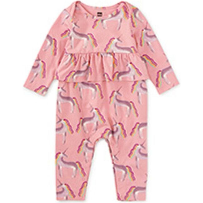 Pretty Peplum Baby Romper, Rainbow Unicorn