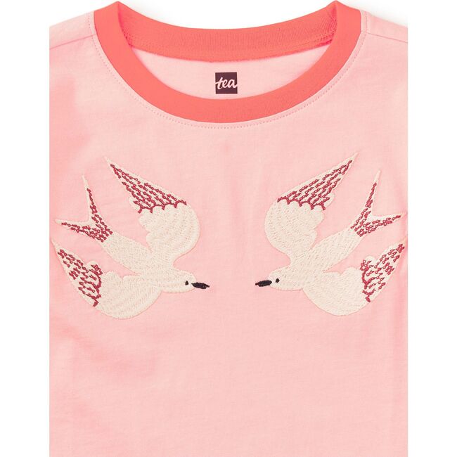 Embroidered Magpies Blocked Te, Cherry Blossom - T-Shirts - 3