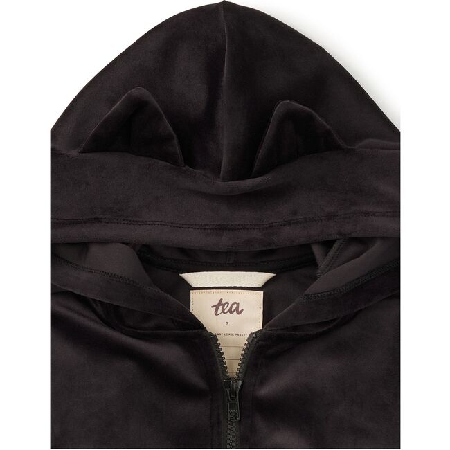 Cat Ears Velour Hoodie, Jet Black - Sweatshirts - 3
